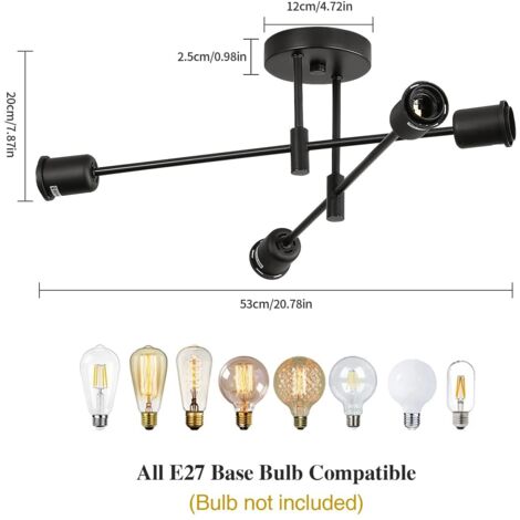 YOODI Lampadario Sputnik 12 Luci E27 - Soffitto Nero Industriale Per Soggiorno E Cucina (Senza Lampadine)