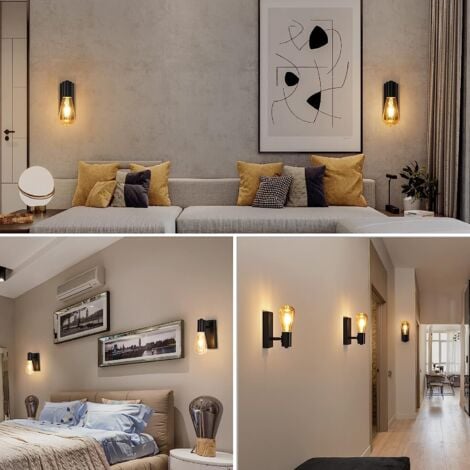 GOECO 2 pezzi Applique per Interni Retro Lampada da Parete Base E27 Per camere da letto, soggiorni, corridoi e disimpegni Nero