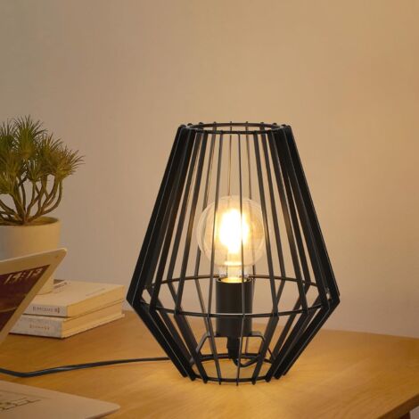 Lampada Da Tavolo Retrò In Ferro Nero A Batteria – Stile Gabbia Metallica Con LED Caldo, Per Comodino, Terrazzo, Regalo - 3