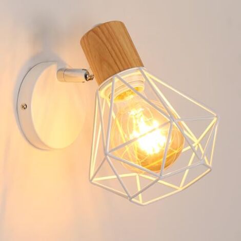 Lampada da parete in legno GOECO Diamond Design, bianca, 20x15,5x13,5 cm, con testa girevole cromata, attacco E27, lampadina non inclusa (1/5)