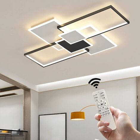 GOECO Plafoniera LED Moderna Nera, 100W 11250LM con Telecomando Dimmerabile, Design Rettangolare in Metallo e Acrilico per Soggiorno Sala da pranzo Camera da letto Cucina (100x70x7,5cm)