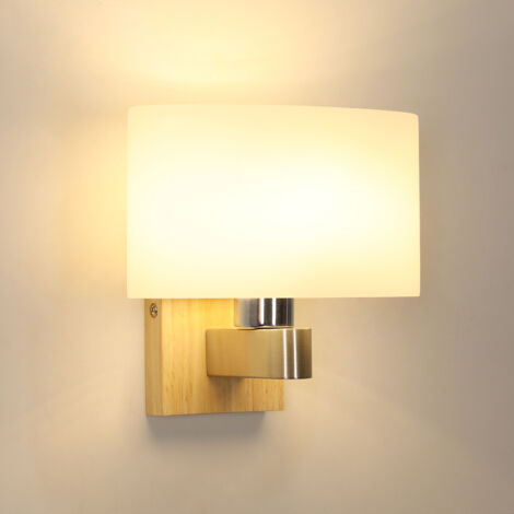 Goeco Applique Murale Vintage Moderna in Vetro e Legno Massello – Lampada da Parete per Camera da Letto Soggiorno Ingresso Hotel