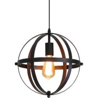 GOECO Lampadari a Sospensione Retro Sferico Metallo Luce Pendente Base E27 Per soggiorno camera da letto sala da pranzo ufficio Bar Café Nero