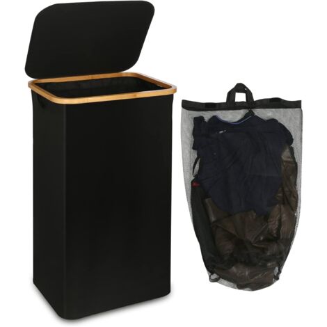 LIFEZEAL - Cesto Para Ropa Sucia De Bambú, 68 Litros | Con Bolsa De Tela Extraíble, 50x35x64 Cm, Para Lavandería Y Baño