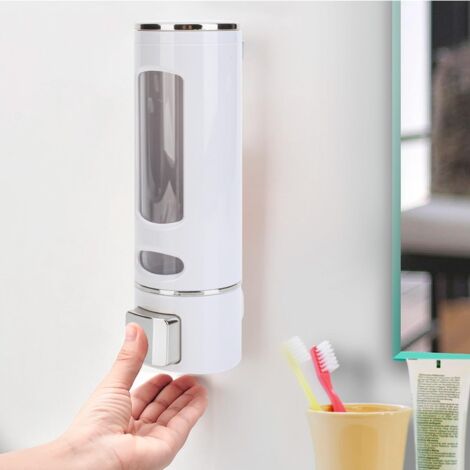 Distributeur de Savon Mural 450ml - Distributeur Manuel de shampoing et de Gel Douche pour la Salle de Bain et la Cuisine - Récipient à Lotion - Pratique et élégant