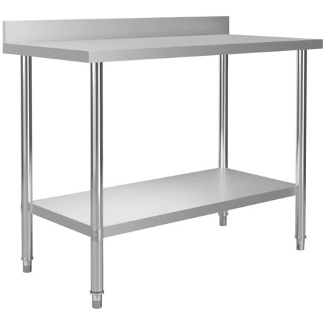 Table de travail de cuisine avec dosseret 120x60x93 cm Inox vidaXL