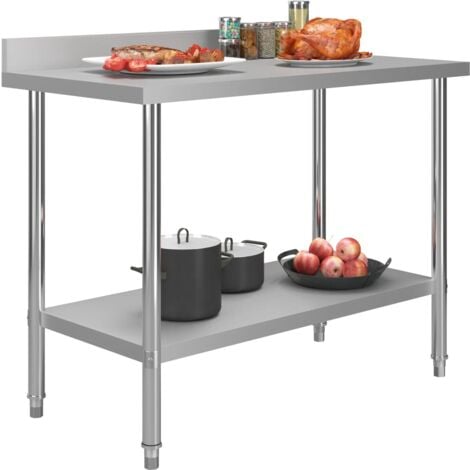 Table de travail de cuisine avec dosseret 120x60x93 cm Inox vidaXL
