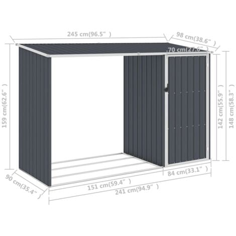 Abri à bois de jardin Anthracite 245x98x159 cm Acier galvanisé vidaXL