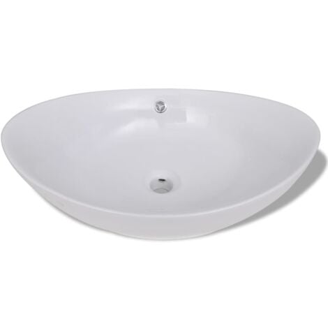 Lavabo ovale en céramique avec trop plein 59 x 38,5 cm vidaXL