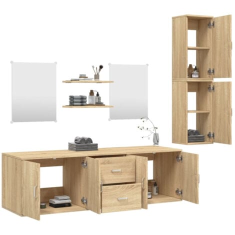 Ensemble de meubles salle de bain 7 pcs chêne bois d'ingénierie vidaXL