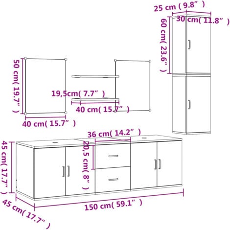 Ensemble de meubles salle de bain 7 pcs chêne bois d'ingénierie vidaXL