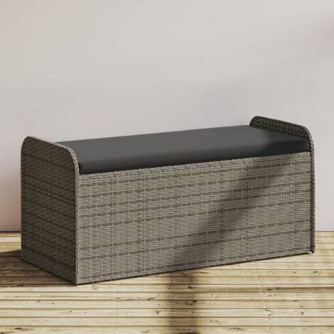 Banc de rangement avec coussin gris 115x51x52 cm résine tressée vidaXL