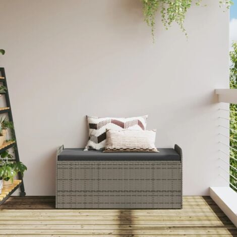 Banc de rangement avec coussin gris 115x51x52 cm résine tressée vidaXL