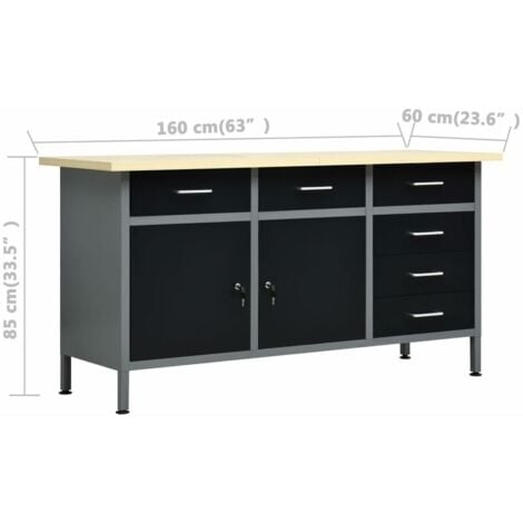 Établi Noir 160x60x85 cm Acier vidaXL