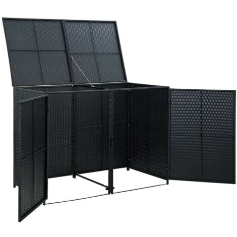 Abris pour poubelle double Résine tressée Noir 148x80x111 cm vidaXL