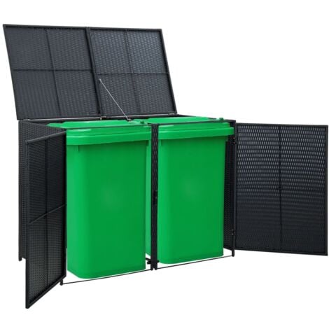 Abris pour poubelle double Résine tressée Noir 148x80x111 cm vidaXL