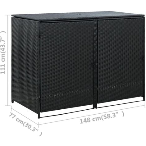Abris pour poubelle double Résine tressée Noir 148x80x111 cm vidaXL