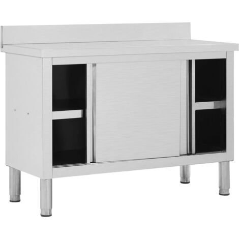 Table de travail avec portes coulissantes 120x50x(95-97)cm Inox vidaXL