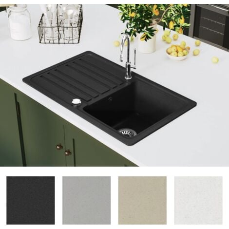 Évier de cuisine en granite avec égouttoir réversible Noir vidaXL