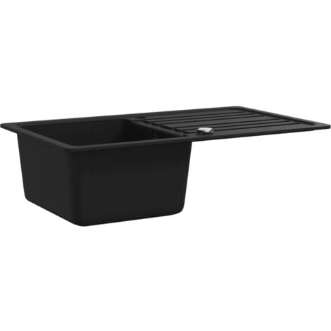 Évier de cuisine en granite avec égouttoir réversible Noir vidaXL