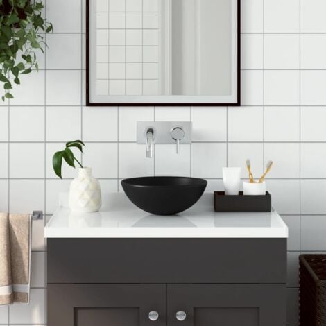 Lavabo de salle de bain Céramique Noir mat Rond vidaXL