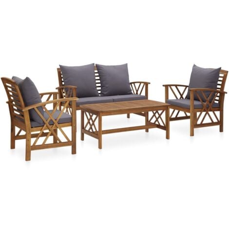 Salon de jardin 4 pcs avec coussins Bois d'acacia solide vidaXL