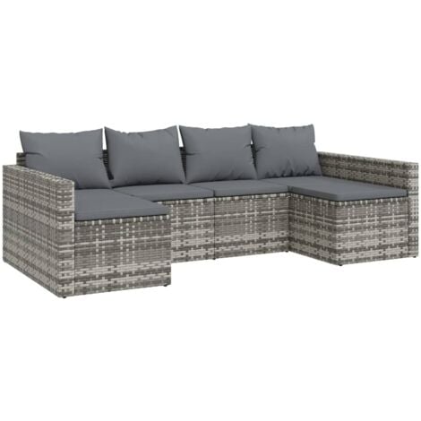 Salon de jardin 2 pcs avec coussins Gris Résine tressée vidaXL