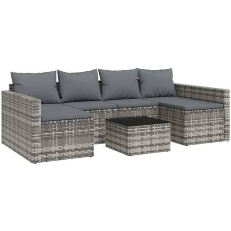 Salon de jardin 2 pcs avec coussins Gris Résine tressée vidaXL
