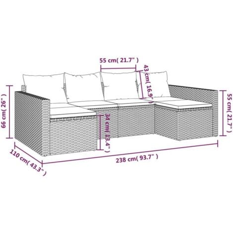 Salon de jardin 2 pcs avec coussins Gris Résine tressée vidaXL
