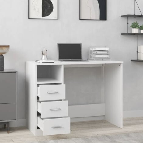 Bureau avec tiroirs Blanc 102x50x76 cm Bois d'ingénierie vidaXL