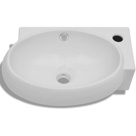 Vasque de salle de bains céramique blanc avec trou de trop-plein vidaXL