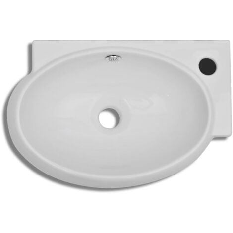 Vasque de salle de bains céramique blanc avec trou de trop-plein vidaXL