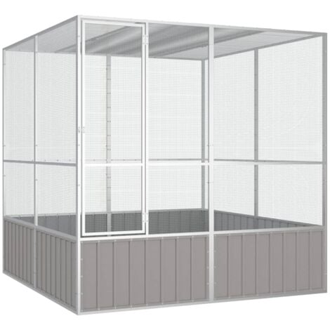 Cage à oiseaux Gris 213,5x217,5x211,5 cm Acier galvanisé vidaXL