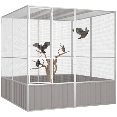 Cage à oiseaux Gris 213,5x217,5x211,5 cm Acier galvanisé vidaXL