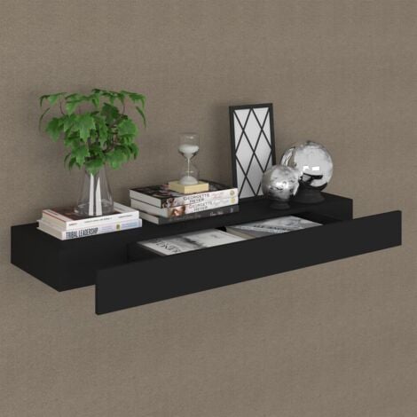 Étagère murale flottante avec tiroir Noir 80x25x8 cm vidaXL