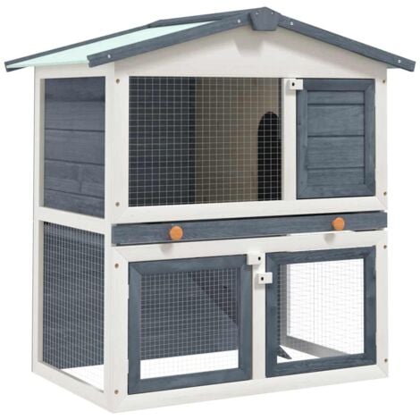 Clapier d'extérieur 3 portes Gris Bois vidaXL