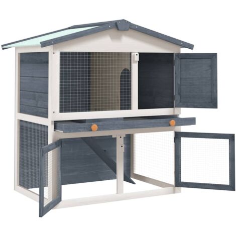 Clapier d'extérieur 3 portes Gris Bois vidaXL
