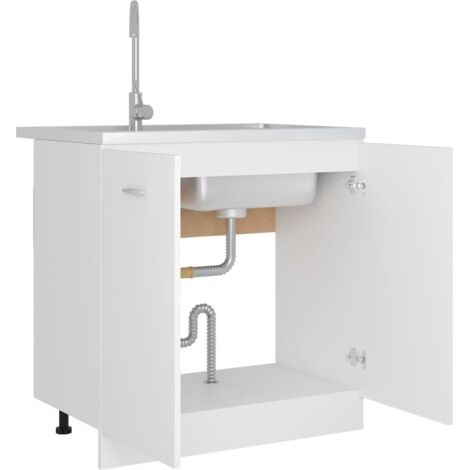 Armoire de plancher d'évier Blanc 80x46x81,5 cm Bois ingénierie vidaXL