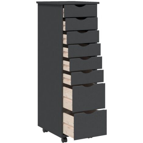 Armoire roulante avec tiroirs MOSS gris bois de pin solide vidaXL