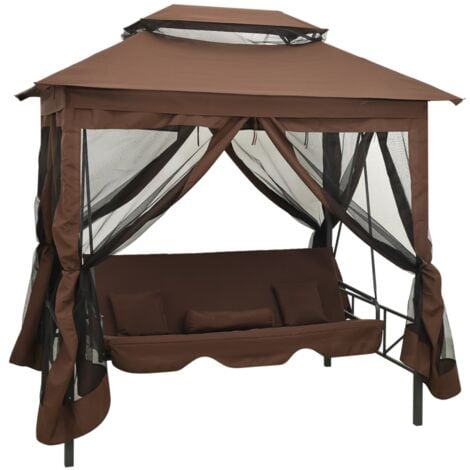 Belvédère convertible en balancelle Café vidaXL