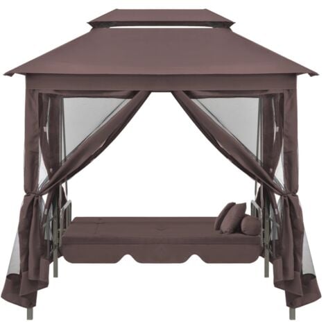 Belvédère convertible en balancelle Café vidaXL