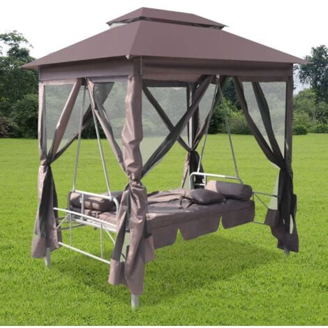 Belvédère convertible en balancelle Café vidaXL