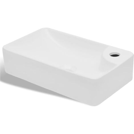 Lavabo à trou pour robinet céramique Blanc pour salle de bain vidaXL