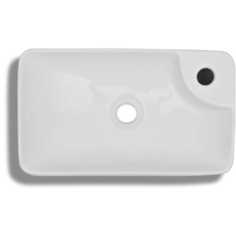 Lavabo à trou pour robinet céramique Blanc pour salle de bain vidaXL
