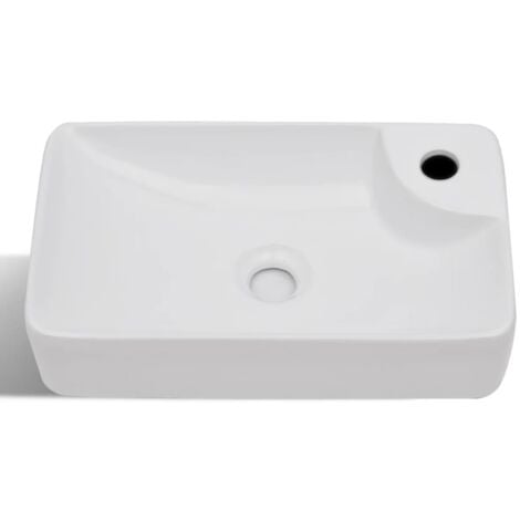 Lavabo à trou pour robinet céramique Blanc pour salle de bain vidaXL