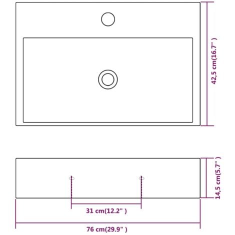 Vasque avec trou de robinet en céramique Blanc 76x42,5x14,5 cm vidaXL