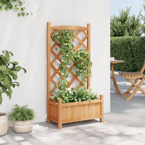 Jardinière avec treillis marron bois massif de sapin vidaXL