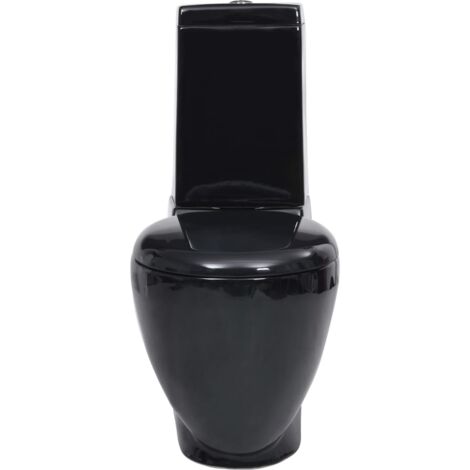 Toilette en céramique Ronde Écoulement d'eau au fond Noir vidaXL