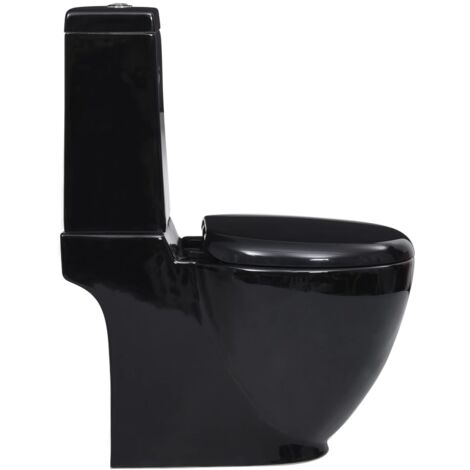 Toilette en céramique Ronde Écoulement d'eau au fond Noir vidaXL