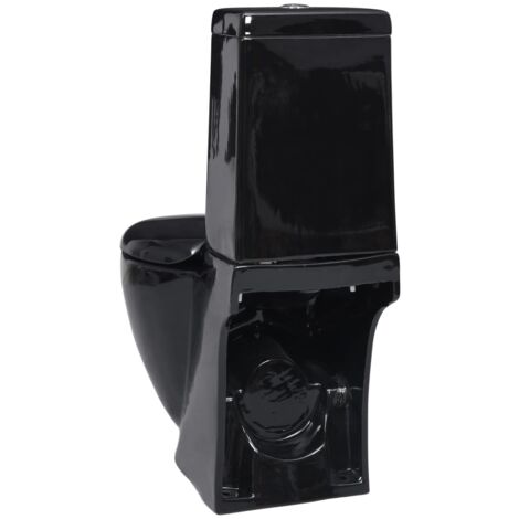Toilette en céramique Ronde Écoulement d'eau au fond Noir vidaXL